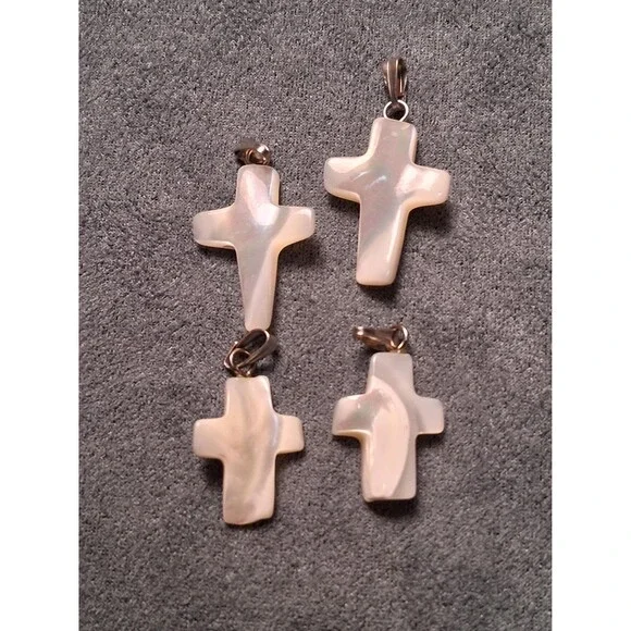 Carved Cross Pendant Mother of Pearl Charms (4) - Picture 3 of 6